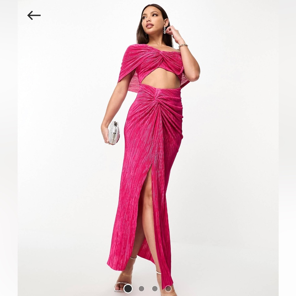 ASOS Design tall two in one fallen shoulder plisse maxi dress in hot pink NWT